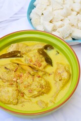 Opor ayam, chicken cooked in coconut milk from Indonesia, from Central Java, served with lontong. Popular dish for lebaran or Eid al-Fitr