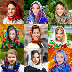 Russian beauty women in the national patterned scarf