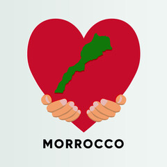 Morocco Map in heart shape hold by hands vector illustration design