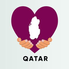 Qatar Map in heart shape hold by hands vector illustration design