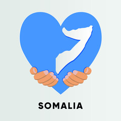 Somalia Map in heart shape hold by hands vector illustration design