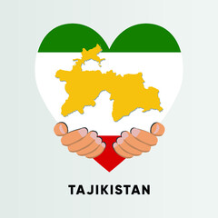 Tajikistan Map in heart shape hold by hands vector illustration design