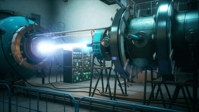 A time machine or fusion reactor generating infinite energy. The animation is for fantastic, the futuristic or scientific backgrounds. A physicist controls a time machine.