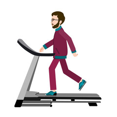 A man on a treadmill. The man runs. Vector illustration of a character for animation on a treadmill. All the details are on separate layers. Editable strokes.