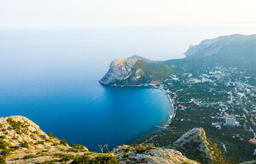 Landscape overlooking the Bay of the village of Novy Svet in Crimea. Sea coast

