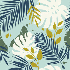 Exotic floral seamless pattern. Jungle tropical leaves background
