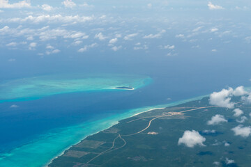 Naklejka na ściany i meble Aerial view on Zanzibar. Zanzibar is a tanzanian island in the indian ocean, blue ocean sea background