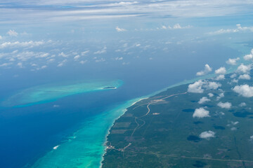 Fototapeta na wymiar Aerial view on Zanzibar. Zanzibar is a tanzanian island in the indian ocean, blue ocean sea background