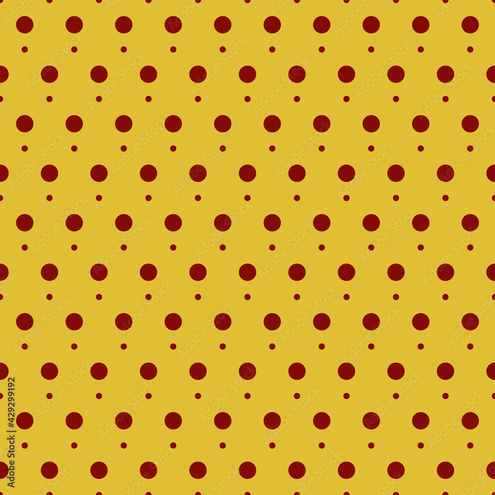 Poster Yellow background and brown polka dots pattern. Vector and seamless ornament with dots.