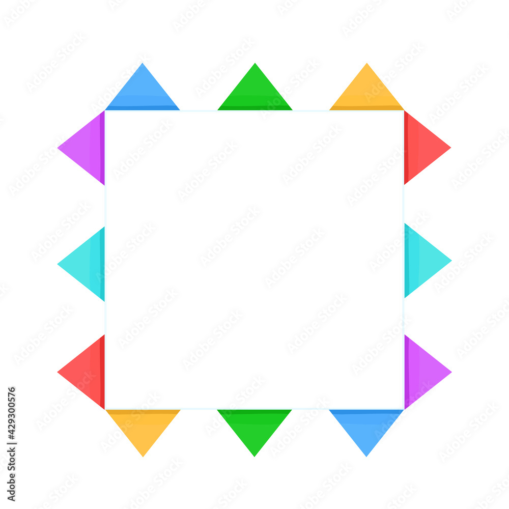 Wall mural The frame is square with multicolored flags . Triangular colored flags adorn the square frame. Vector