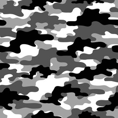 Abstract grey seamless military camo texture for print. Forest background. Vector