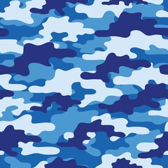 blue Abstract seamless military camo texture for print. Forest background. Vector