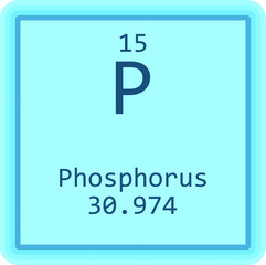 Fototapeta premium P Phosphorus Non reactive metal Chemical Element Periodic Table. Square vector illustration, colorful clean style Icon with molar mass and atomic number for Lab, science or chemistry education.