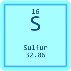 S Sulfur Non reactive metal Chemical Element Periodic Table. Square vector illustration, colorful clean style Icon with molar mass and atomic number for Lab, science or chemistry education.