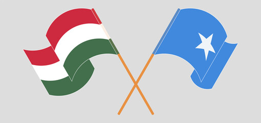 Crossed and waving flags of Hungary and Somalia