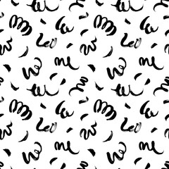 Curly waves hand drawn seamless pattern. Ink brush grunge vector texture. Black wavy lines on white background. Paint brushstrokes freehand drawing. Abstract wrapping paper, textile monochrome design.