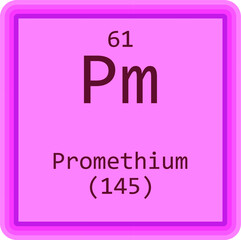 Pm Promethium Lanthanide Chemical Element Periodic Table. Square vector illustration, colorful clean style Icon with molar mass and atomic number for Lab, science or chemistry education.