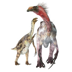 Therizinosaurus Dinosaur with Juvenile -Therizinosaurus was a theropod carnivorous dinosaur that lived in Mongolia during the Cretaceous Period.