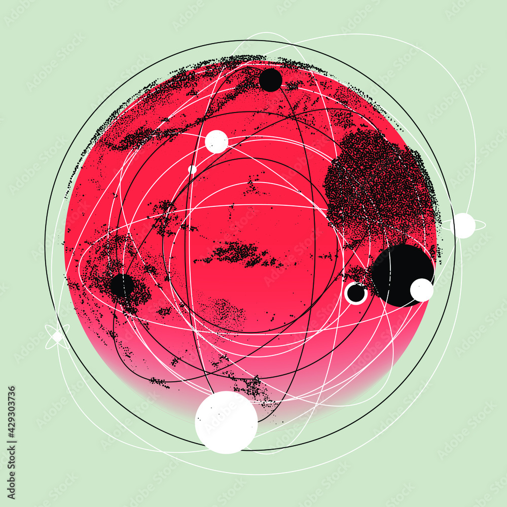 Poster An abstract orb composed of dots and particles. Vector illustration of a sphere.