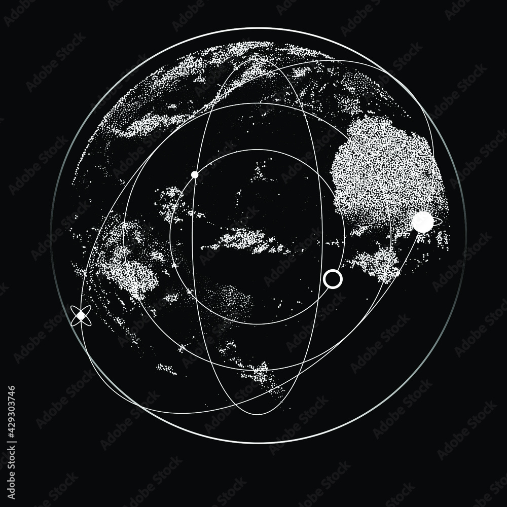 Poster An abstract orb composed of dots and particles. Vector illustration of a sphere.