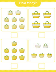 Counting game, how many Beach Bag. Educational children game, printable worksheet, vector illustration