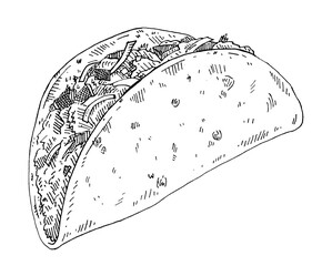 Taco - mexican traditional food. Vintage vector black hatching