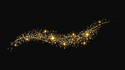 Gold glittering confetti wave and stardust