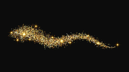 Gold glittering confetti wave and stardust