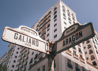 Fototapeta na wymiar street sign in downtown city coral Gabe miami florida 