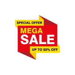 Simple Flat Red Yellow Mega Sale Banner Isolated on White Background Design, Discount Offer Banner Template Vector for Advertising, Social Media, Web Banner