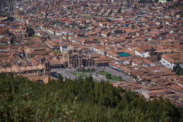 Naklejka premium Plaza principal del Cusco desde Sacsayhuaman. 