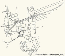Black simple detailed street roads map on vintage beige background of the quarter Pleasant Plains neighborhood of the Staten Island borough of New York City, USA