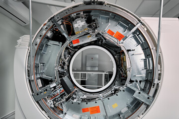 MRI - Magnetic resonance imaging scan device in Hospital. Medical Equipment and Health Care. CT -...