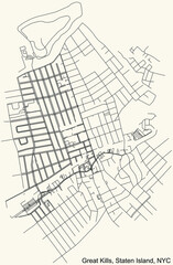 Fototapeta na wymiar Black simple detailed street roads map on vintage beige background of the quarter Great Kills neighborhood of the Staten Island borough of New York City, USA