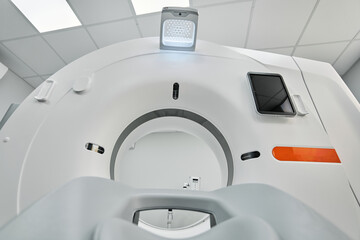 MRI - Magnetic resonance imaging scan device in Hospital. Medical Equipment and Health Care. CT -...