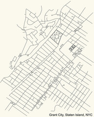 Black simple detailed street roads map on vintage beige background of the quarter Grant City neighborhood of the Staten Island borough of New York City, USA