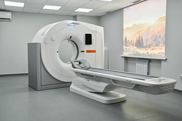 MRI - Magnetic resonance imaging scan device in Hospital. Medical Equipment and Health Care. CT -...