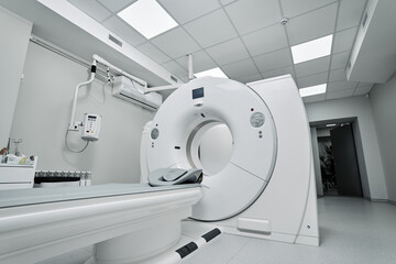 MRI - Magnetic resonance imaging scan device in Hospital. Medical Equipment and Health Care. CT -...