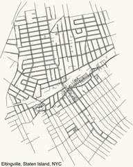 Black simple detailed street roads map on vintage beige background of the quarter Eltingville neighborhood of the Staten Island borough of New York City, USA