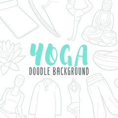 Yoga Doodle Banner Icon. Relax Meditation Illustration Hand Drawn Art. Line Symbols Sketch Background.