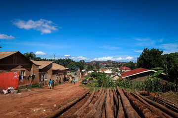 Fototapeta na wymiar Streets of Kampala view by morning with residential houses, Uganda