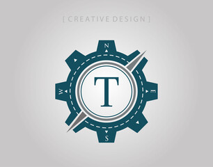 Compass badge letter T logo icon design element. Navigator Concept logo template.