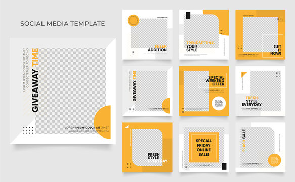 social media template banner blog fashion sale promotion. fully editable instagram and facebook square post frame puzzle organic sale poster. fresh yellow element shape vector background