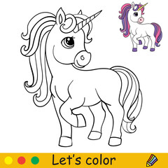 Obraz na płótnie Canvas Cute magic cartoon unicorn coloring vector illustration
