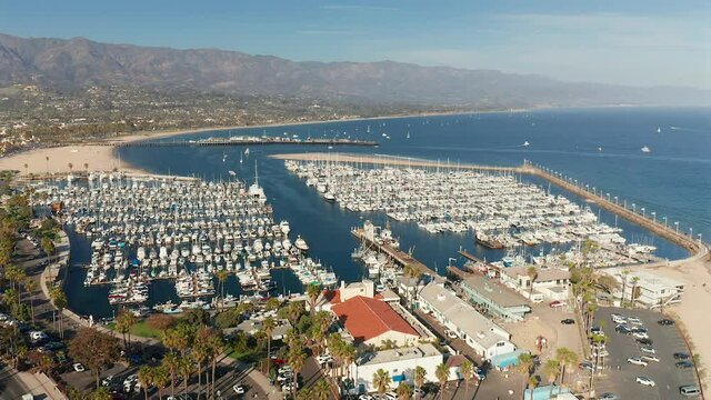 Aerial view over the Santa Barbra Harbor in Central California