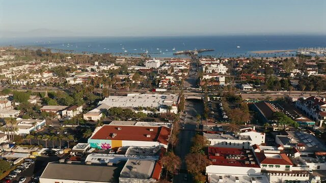 Sideways aerial view over Santa Barbra, California