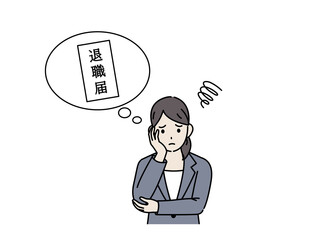 退職を考える女性 会社員 転職 退職届 イラスト素材 Wall Mural Senryu