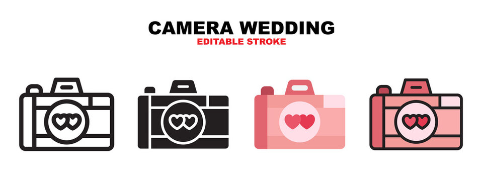 Camera Wedding icon set with different styles. Icons designed in filled, outline, flat, glyph and line colored. Editable stroke and pixel perfect. Can be used for web, mobile, ui and more.