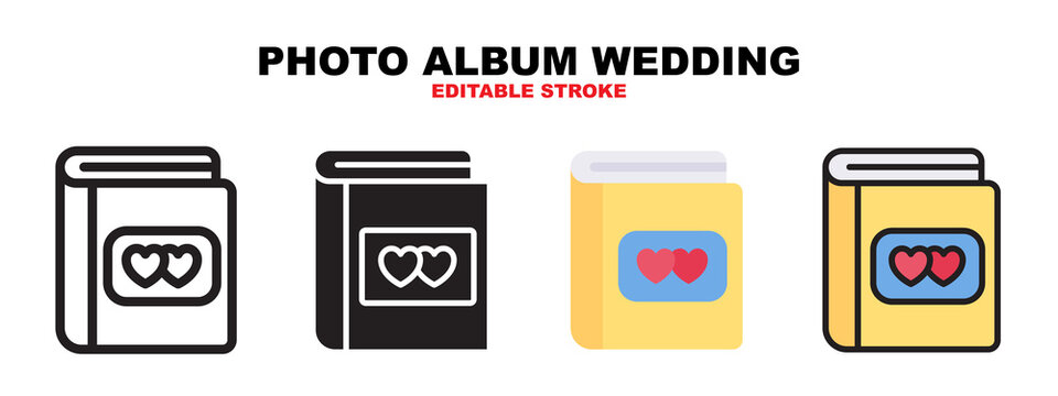 Photo Album Wedding icon set with different styles. Icons designed in filled, outline, flat, glyph and line colored. Editable stroke and pixel perfect. Can be used for web, mobile, ui and more.