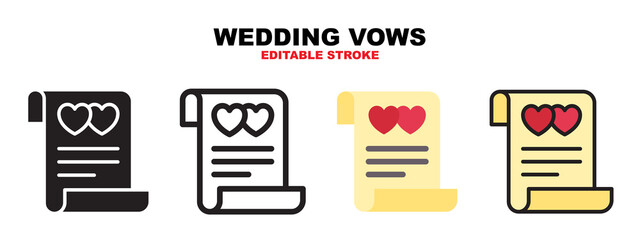 Wedding Vows icon set with different styles. Icons designed in filled, outline, flat, glyph and line colored. Editable stroke and pixel perfect. Can be used for web, mobile, ui and more.
